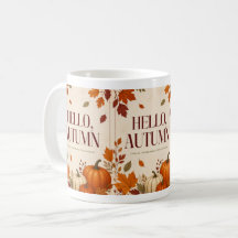 Cosy Autumn Mug | Hello Fall Pumpkin & Leaves Coff