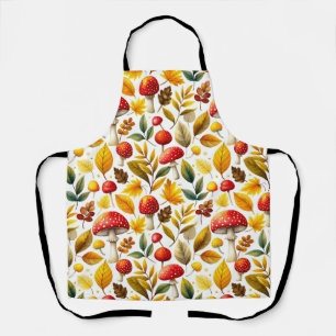 Cosy Autumn Mushroom and Autumn Leaves Watercolor Apron
