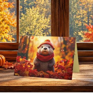 Cosy Autumn Otter Thanksgiving Greeting Holiday Card