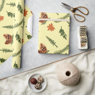 Cosy Autumn Pine Branch Seamless Wrapping Paper