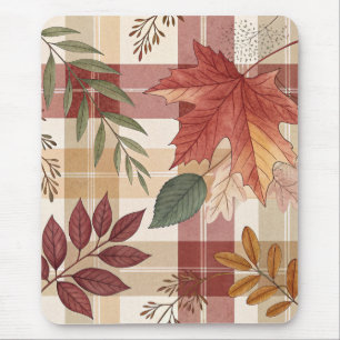 Cosy Autumn Plaid & Leaves   Mousepad