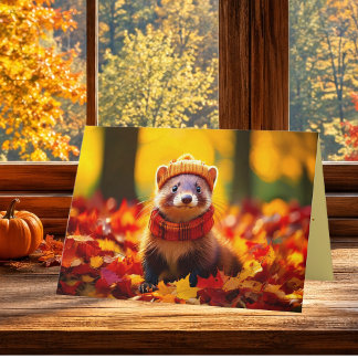 Cosy Autumn Polecat Thanksgiving Greeting Holiday Card