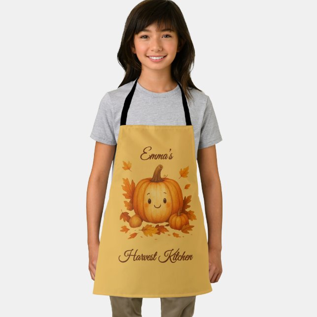 cosy autumn pumpkin harvest kitchen & Name script  Apron (Insitu)