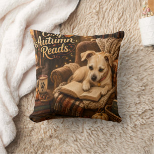 Cosy Autumn Reads Cute Book Lover Puppy Cushion