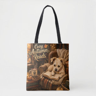 Cosy Autumn Reads Cute Book Lover Puppy Tote Bag