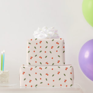 Cosy Autumn Red Berries & Leaves Cream Pattern Wrapping Paper