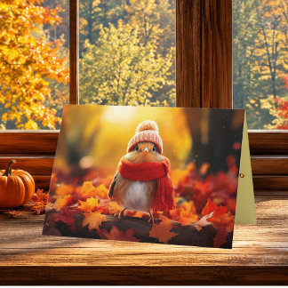 Cosy Autumn Robin Thanksgiving Greeting Holiday Card