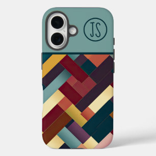 Cosy Autumn Tones Weave Pattern Monogrammed iPhone 16 Case