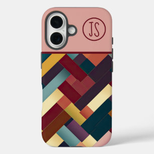 Cosy Autumn Tones Weave Pattern Monogrammed iPhone 16 Case