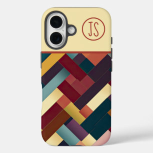 Cosy Autumn Tones Weave Pattern Monogrammed iPhone 16 Case