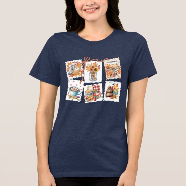 Cosy Autumn Vintage Stamp Teacher Tri-Blend Shirt (Front)