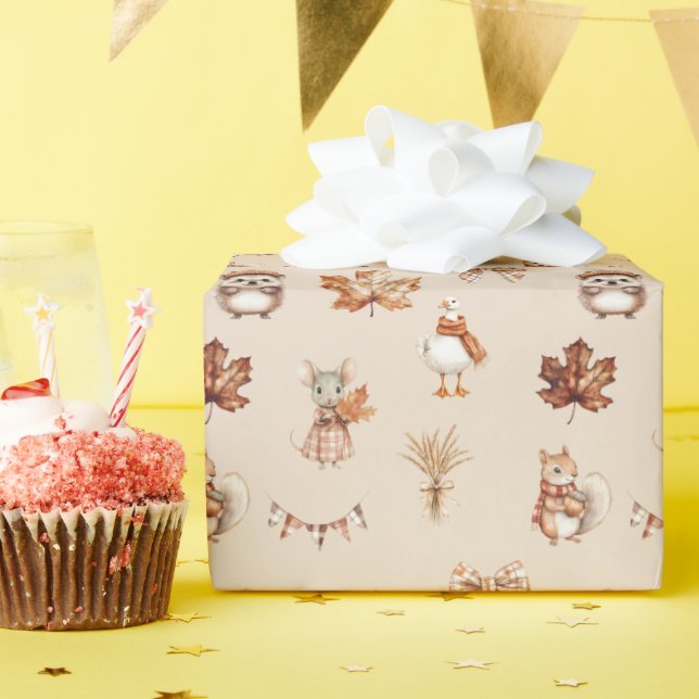 Cosy Autumn Watercolor Pattern Wrapping Paper Roll (Birthday Party)