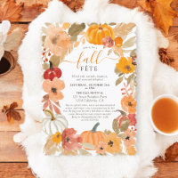 Cosy Autumn Watercolor Pumpkin Floral Fall Fête