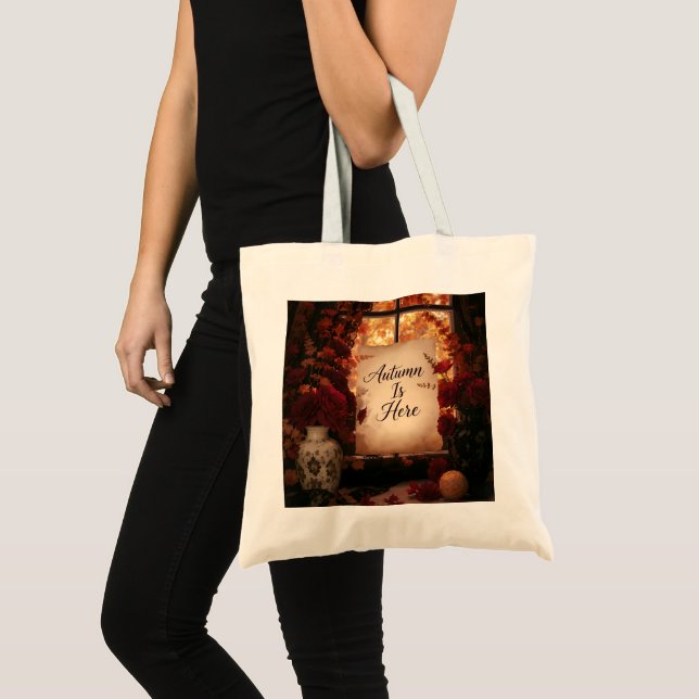 Cosy Autumn Window Rustic Fall Typography Art Tote Bag (Front (Product))