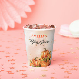 Cosy Autumnal Gold Orange Watercolor Pumpkin Fall Paper Cups
