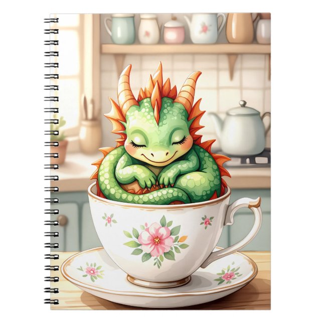Cosy Baby Dragon in a Teacup Notebook (Front)