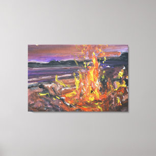 Cosy Beach Bonfire Twilight Canvas Print