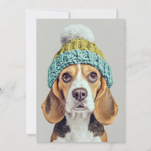 Cosy Beagle in a Winter Knit Hat Invitation