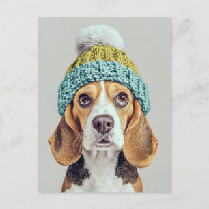 Cosy Beagle in a Winter Knit Hat Postcard