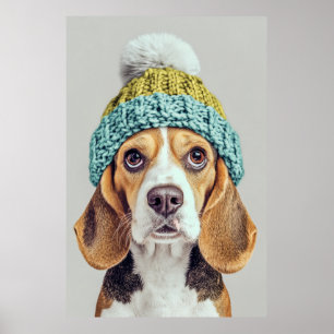 Cosy Beagle in a Winter Knit Hat Poster