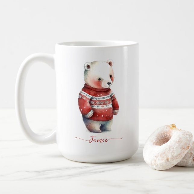 Cosy Bear Winter White Polar Bear Christmas Coffee Mug (With Donut)