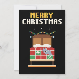 Cosy Bedroom Pixel Art Christmas Card