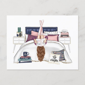 Cosy Bedroom Reading Scene Artwork for Book Lovers Postcard