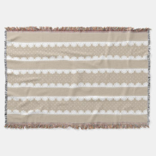 Cosy Beige & White Lace Striped Pattern Throw Blanket