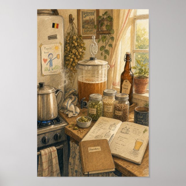 Cosy Belgian Homebrew Kitchen Art Poster (Front)