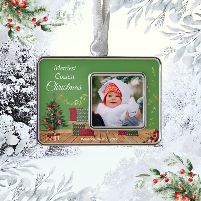 Cosy Bench Christmas Scene Silver Plated Framed Ornament (Creator Uploaded)