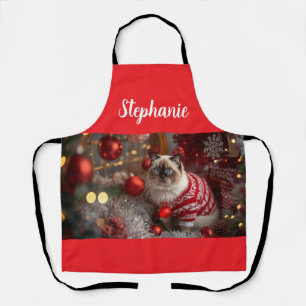 Cosy Birman Cat Christmas Personalised  Apron