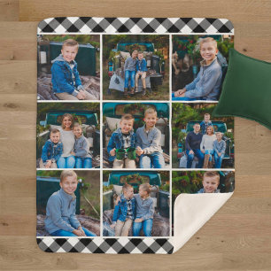 Cosy Black Buffalo Plaid Holiday Photo Collage Sherpa Blanket
