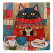 Cosy Black Cat Drinking Coffee At Cafe