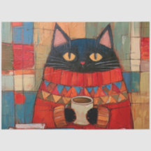 Cosy Black Cat Drinking Coffee At Cafe