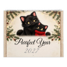 Cosy Black Cat Family 2027 Wall Calendar - Cute