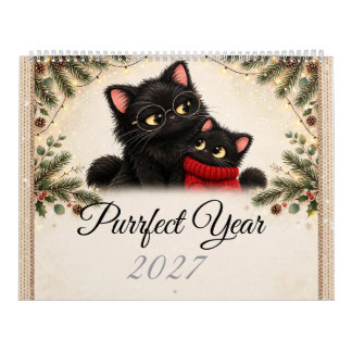 Cosy Black Cat Family 2027 Wall Calendar - Cute