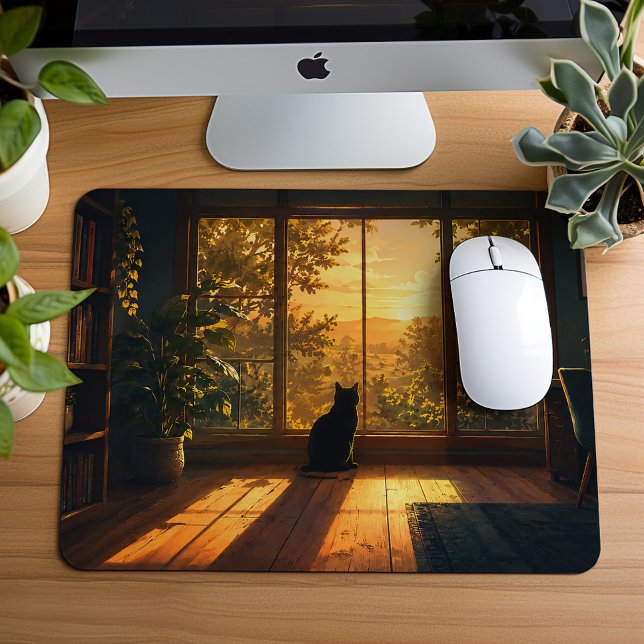 Cosy Black Cat Lover Lofi Art Mouse Pad (Creator Uploaded)