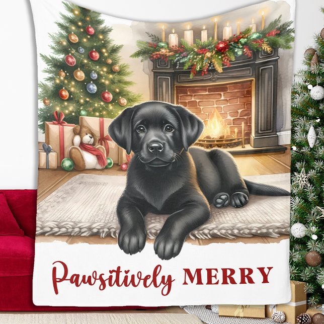 Cosy Black Labrador Dog Holiday Puppy Christmas Fleece Blanket (Creator Uploaded)