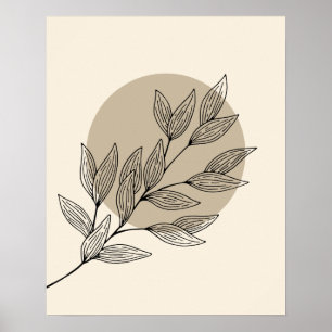 Cosy Black Leaves and Circle in Boho Style Poster
