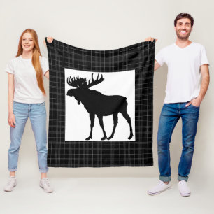  Cosy Black Plaid  Moose Design Fleece Blanket