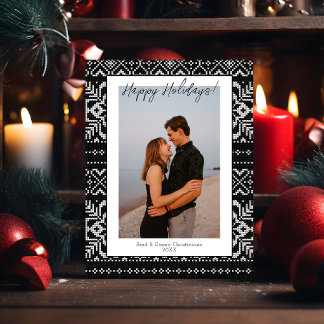 Cosy Black & White Merry Christmas 1 Photo Xmas Invitation