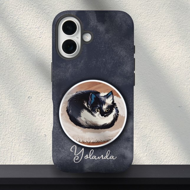 Cosy Black White Sleeping Cat Art Custom Name  Case-Mate iPhone Case (Creator Uploaded)