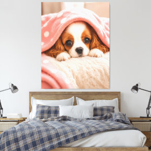 Cosy Blanket Puppy Cavalier King Charles Spaniel Canvas Print