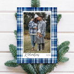 Cosy Blue and White Plaid Flannel Family Photo Holiday Card<br><div class="desc">Blue & white plaid flannel fabric photo holiday card. The design features a faux blue and white plaid flannel fabric texture design with hints of light blue and navy blue. Personalise with your special photo,  and customise with your last name and year. Designed by Moodthology Papery</div>