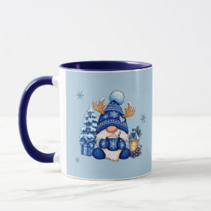 Cosy Blue Christmas Gnome Hot Cocoa Name Mug