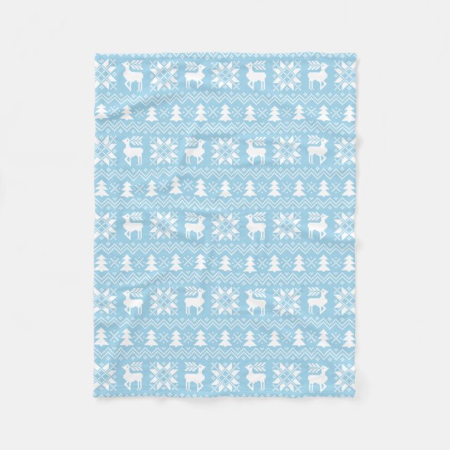 Cosy Blue Christmas Sweater Inspired Pattern Fleece Blanket (Front)