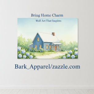Cosy Blue Farmhouse Watercolor Art  Poster