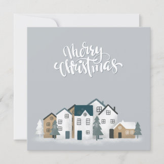 Cosy blue grey winter in nordic village invitation