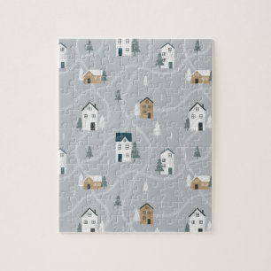 Cosy blue grey winter in nordic village jigsaw puzzle