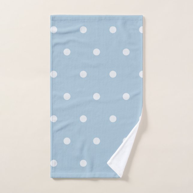 Cosy Blue Polka Dot Pattern, White Dotted Print Hand Towel (Hand Towel)
